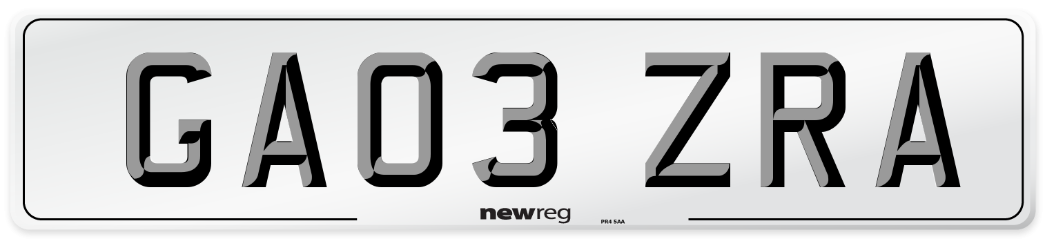 GA03 ZRA Number Plate from New Reg